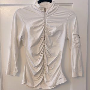 PH8 Bebe Sport White Nylon/Spandex Ruched Zippered Jacket.